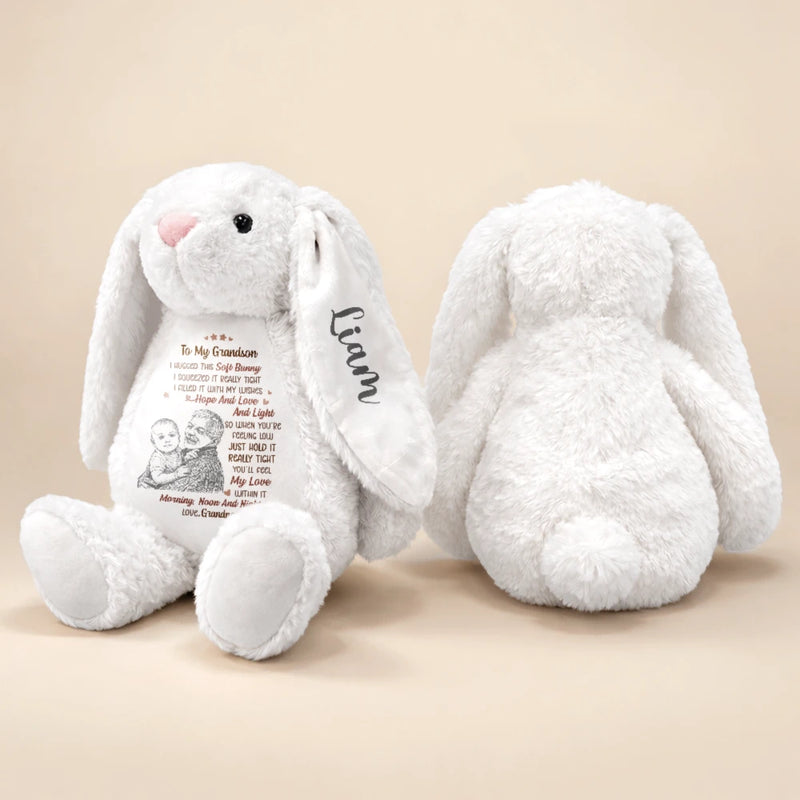 Easter,Gift For Grandkids,Grandma,Grandkids,Gift For Grandma,Love - Custom Photo Pencil Sketch Grandmother Granddaughter I Filled It With My Wishes - Personalized Soft Toy Bunny