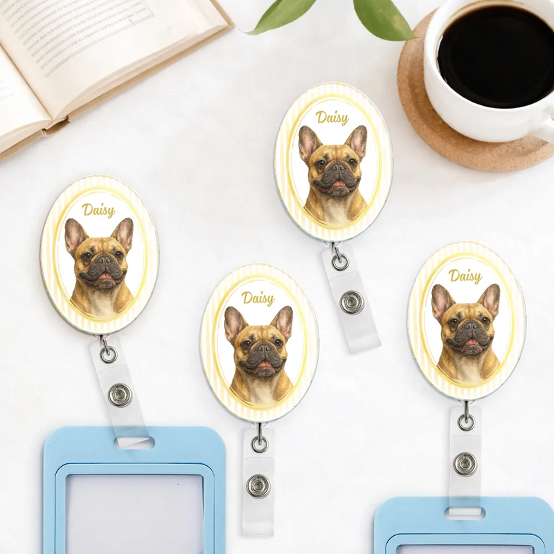 Happy,Dog Lovers,Pet Lovers,Cat Lovers,Nurse - Custom Photo Realistic Watercolor Art Watercolor Dog Cat Pet Portrait Vintage - Personalized Badge Reel
