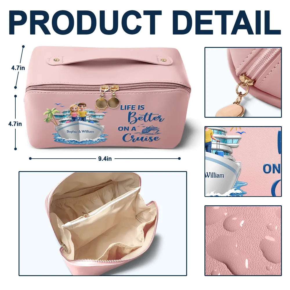 Gift For Yourself,Gift For Women,Summer,Humorous,Vector - All My Cruise Crap - Personalized Leather Makeup Bag