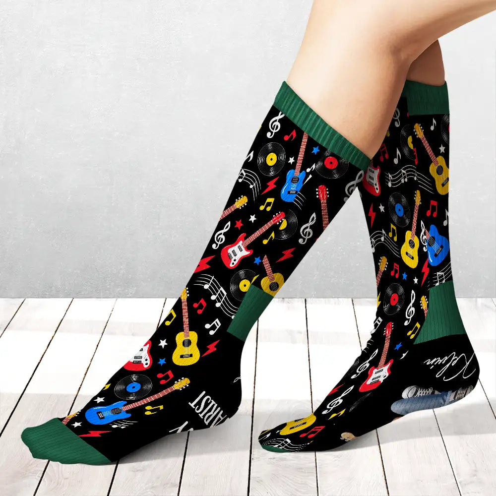 Christmas,Gift For Men,Gift For Yourself,Gifts For Him,Guitar,Happy,Music,Top Market,Vector - Gift For Guitar Lovers - Personalized I'd Rather Be Playing My Guitar Socks