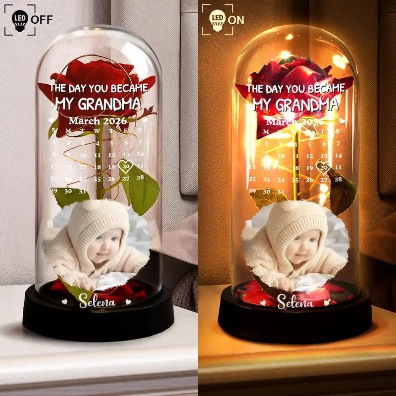 Custom Photo,New Mom,New baby,Happy - Custom Photo Calendar The Day You Became My Mom - Personalized Everlasting Rose Dome Lamp