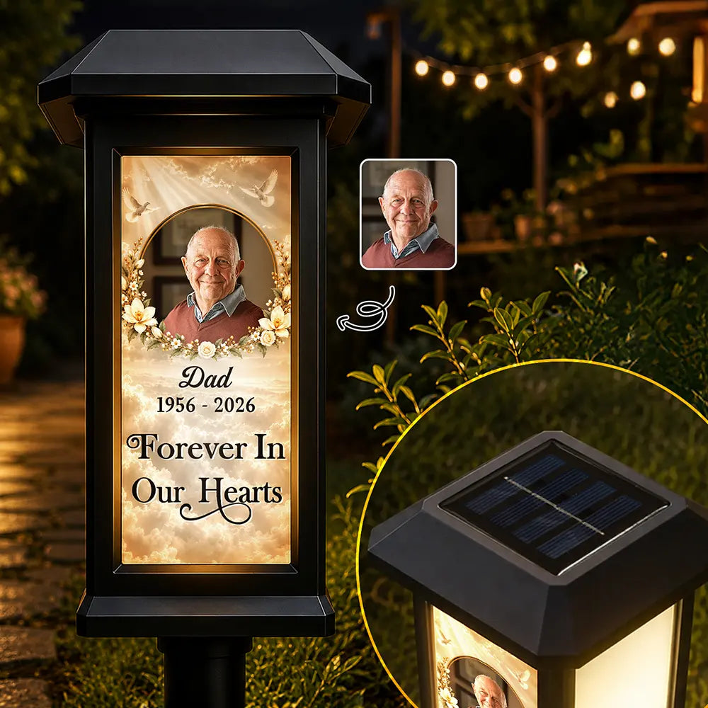 Memorial Sympathy Gifts - Personalized Custom Photo Forever In Our Hearts Solar Garden Light