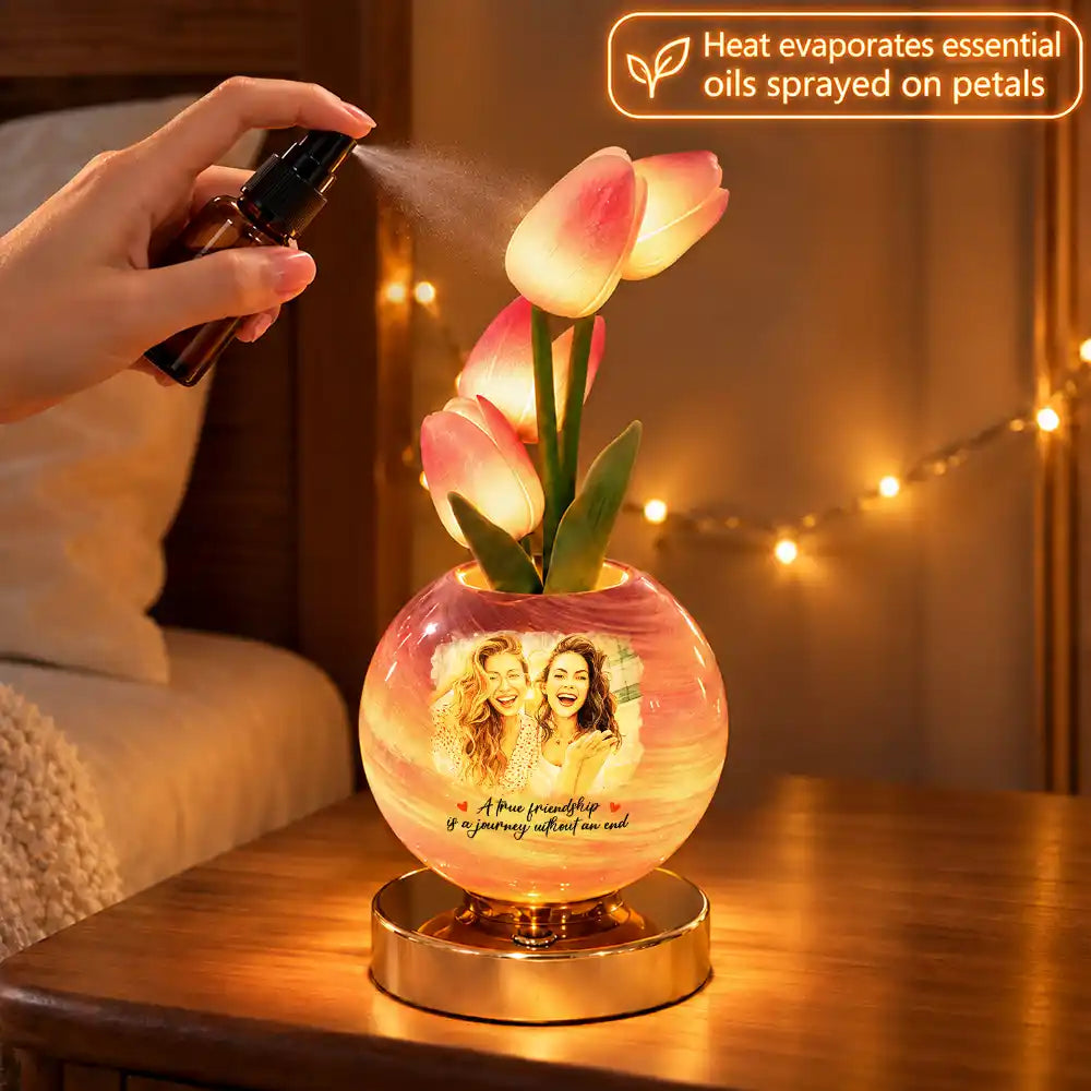 Afro Besties,Art Design,Christmas,Custom Photo,Gift For Bestie,Indoor Decor,Photo - Watercolor - With BG,Sentimental - Home Decor Christmas Gift For Best Friend, Bestie, BFF - Personalized Custom Photo Watercolor Friendship Message Tulip LED Night Light