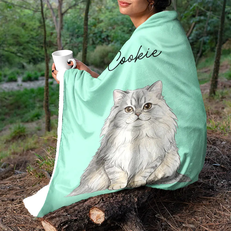 Custom Photo,Art Design,Pet Lovers,Top Market,Playful,Photo - Colored Pencil  - Custom Photo Colored Pencil Sketch Dog Cat Pet Portrait - Personalized Fleece Blanket, Sherpa Blanket