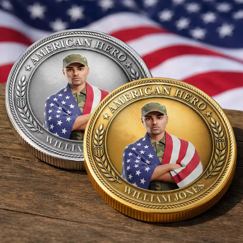 America 250th,Custom Photo,Independence Day,Art Design,Family,Proud,Photo - US Theme Accessories 3D Cartoon - Custom Photo 3D Cartoon With US Accessories American Hero 250 Years Of Freedom - Personalized Commemorative Keepsake Coin
