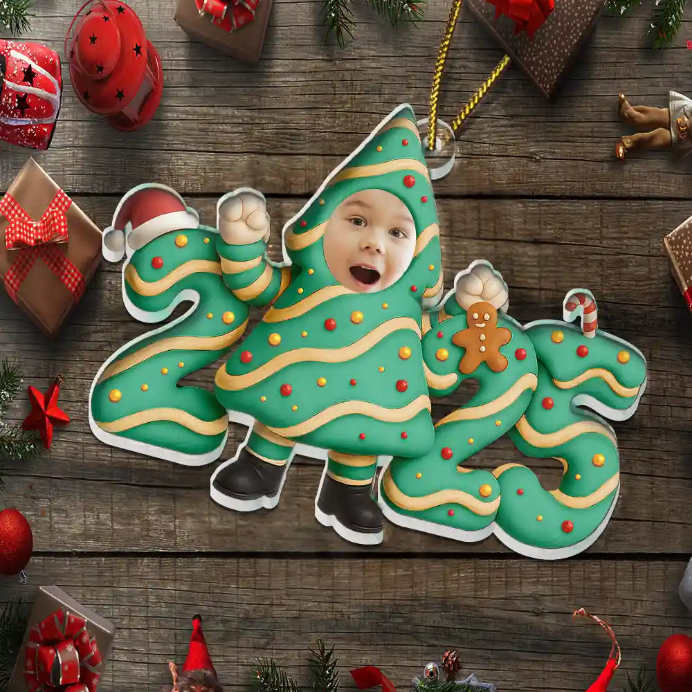 New baby,New Mom,New Dad,Funny,Parents,Gift For Kids,Gift For Grandkids - Custom Photo Christmas Tree Cake Funny Baby - Personalized Custom Shaped Acrylic Ornament