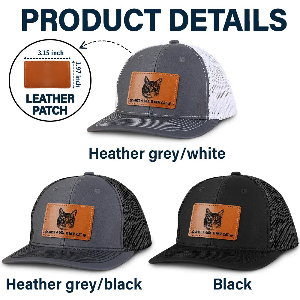 Custom Photo, Pet Lovers, Pet Mom, Pet Dad, Happy - Custom Photo Pencil Sketch Just A Man & His Dog - Personalized Leather Patch Hat