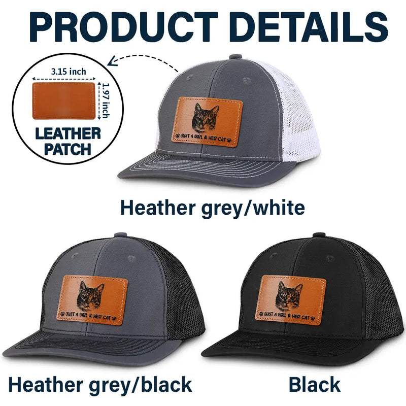 Custom Photo, Pet Lovers, Pet Mom, Pet Dad, Happy - Custom Photo Pencil Sketch Just A Man & His Dog - Personalized Leather Patch Hat