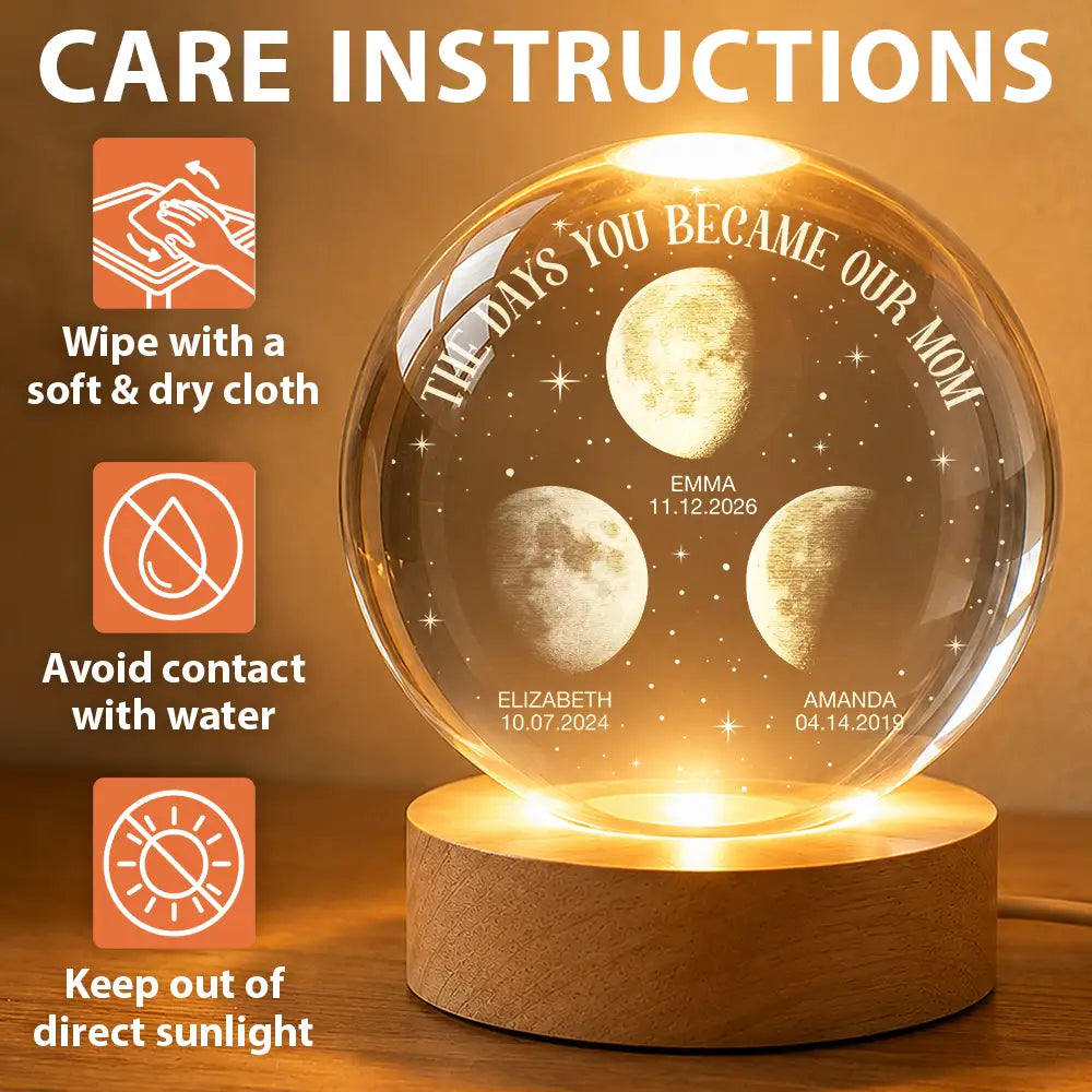 Moon Phase The Days You Became My Mom - Personalized Crystal Globe Lamp
