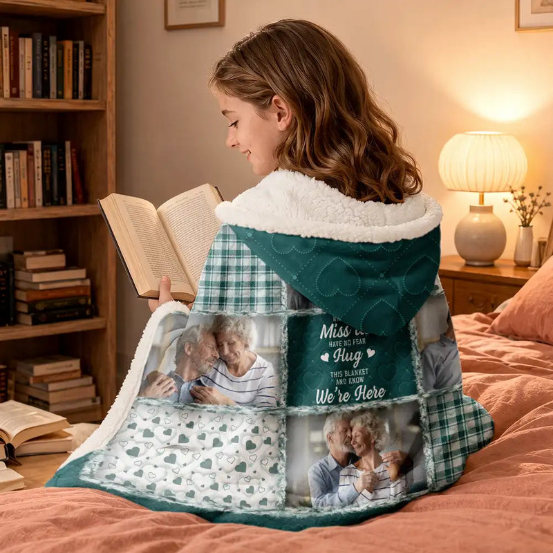 Family, Custom Photo, Memorial, Sad, Gift For Women, Christmas - Custom Photo Memorial When You Really Miss Me Hug This Blanket - Personalized Wearable Hooded Blanket