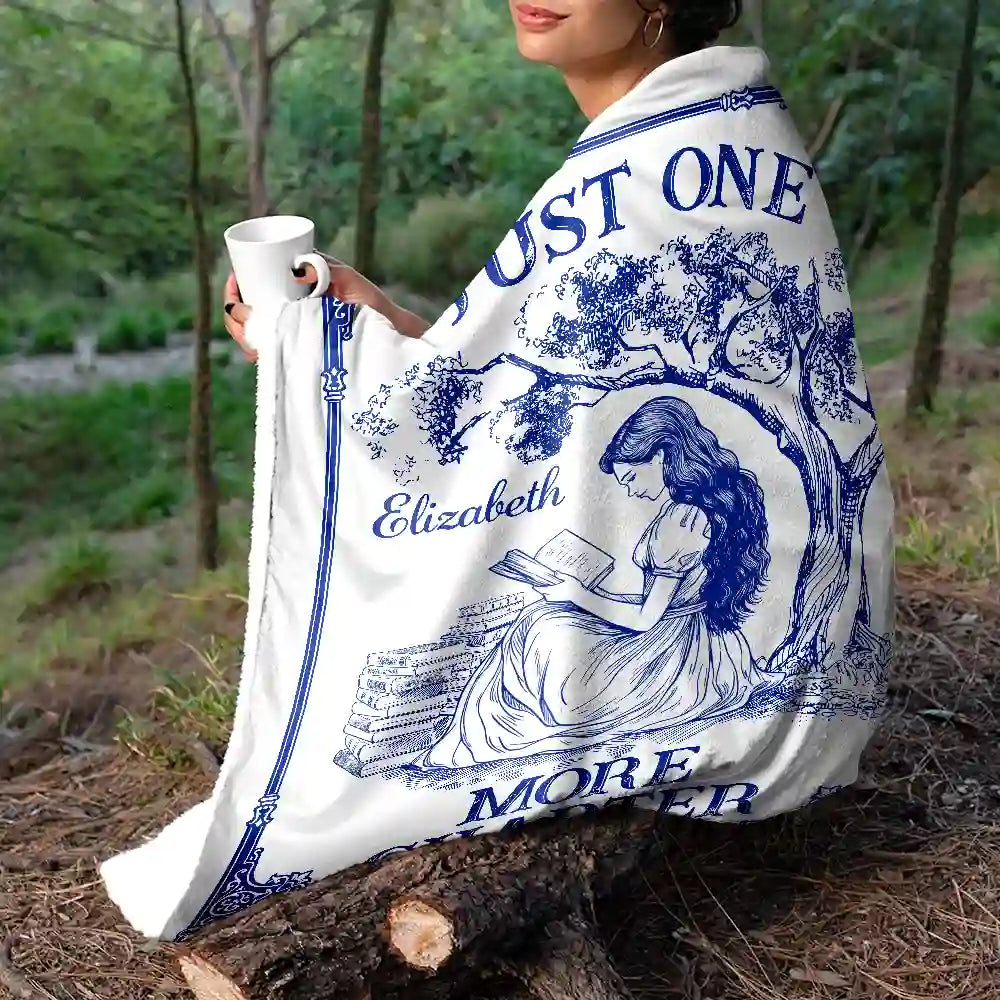 Reading,Gift For Yourself - And She Lived Happily Ever After Reading Chinoiserie Toile - Personalized Fleece Blanket, Sherpa Blanket