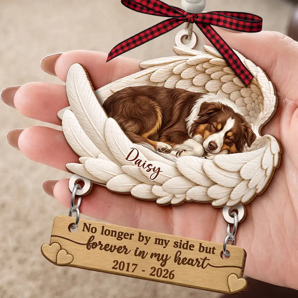 Art Design,Christmas,Pet Memorial,Cozy,Pet Lovers,Memorial,Photo - Sleeping Dog Cat Baby - Custom Photo Sleeping Angel Forever Loved Memorial Dog Cat - Personalized Wooden Ornament With Tag