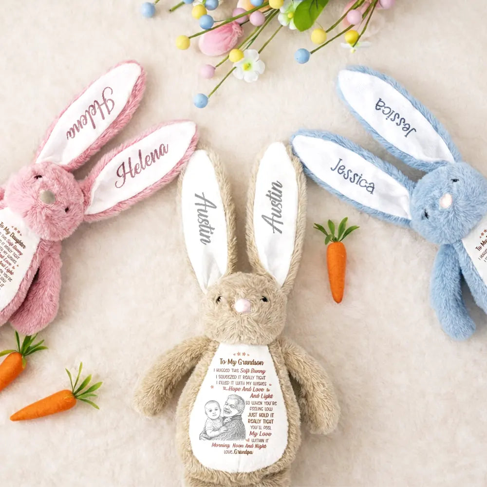 Easter,Gift For Grandkids,Grandma,Grandkids,Gift For Grandma,Love - Custom Photo Pencil Sketch Grandmother Granddaughter I Filled It With My Wishes - Personalized Soft Toy Bunny