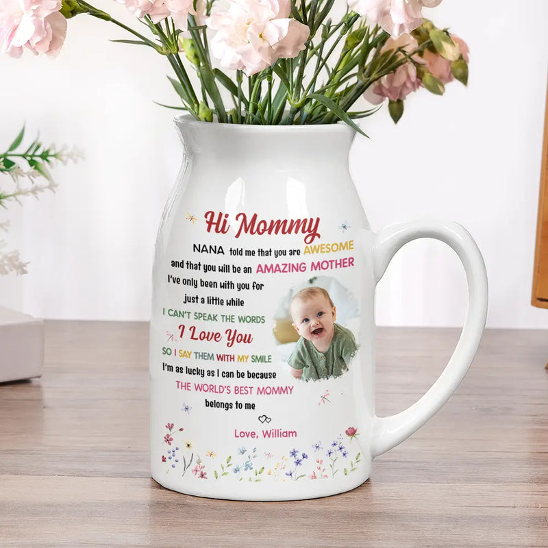 New Mom,Love,Gift For Mother,Photo,Sentimental - Custom Photo The World's Best Mommy Belongs To Me - Personalized Ceramic Flower Vase