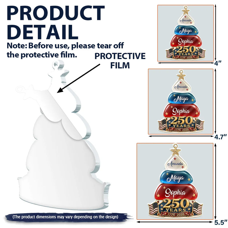 Independence Day,America 250th,Christmas,Proud,Family,Custom Text - Stars And Stripes Christmas Together We Make A Family Tree - Personalized Custom Shaped Acrylic Ornament