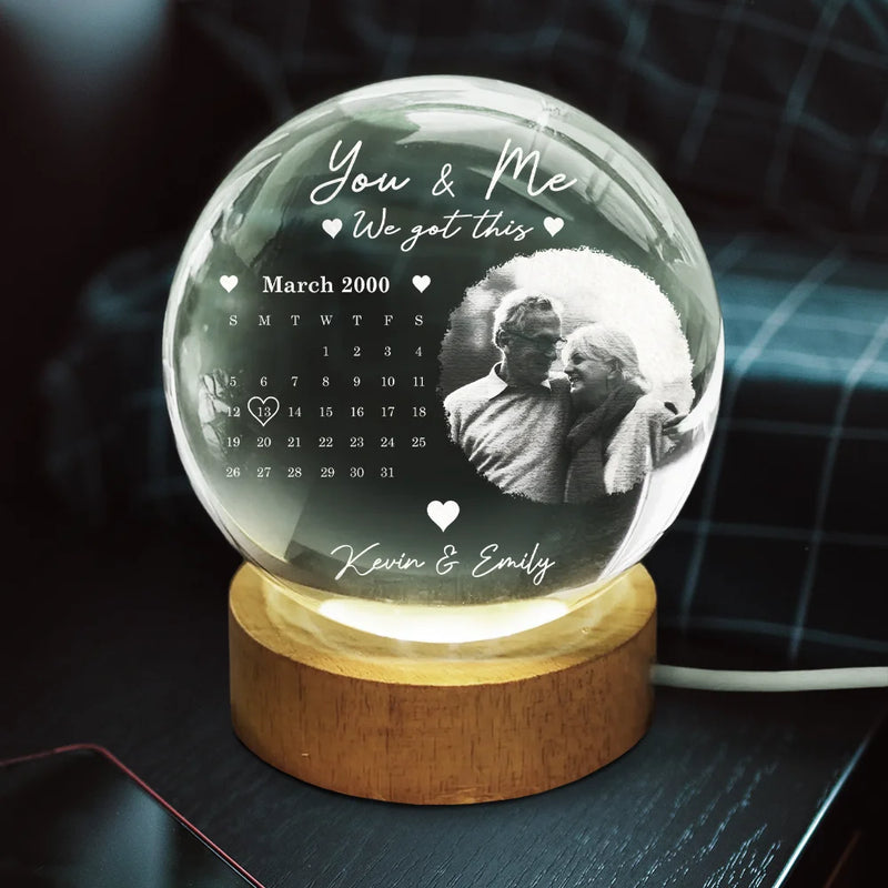 Custom Photo,Gift For Couples,Gift For Husband,Gift For Wife,Gift For Boyfriend,Gift For Girlfriend,Happy,Non-Eng,Photo,Calendar - Custom Photo Calendar The Day Our Journey Began - Personalized Crystal Globe Lamp