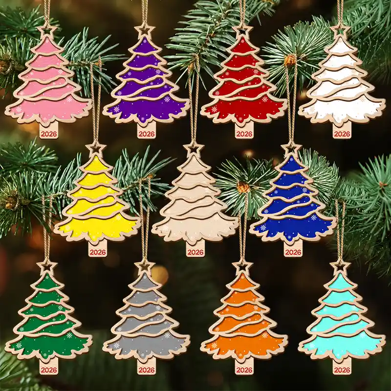 Christmas Tree Family Bestie Custom Names Version 3 - Personalized 2-Layered Wooden Ornament