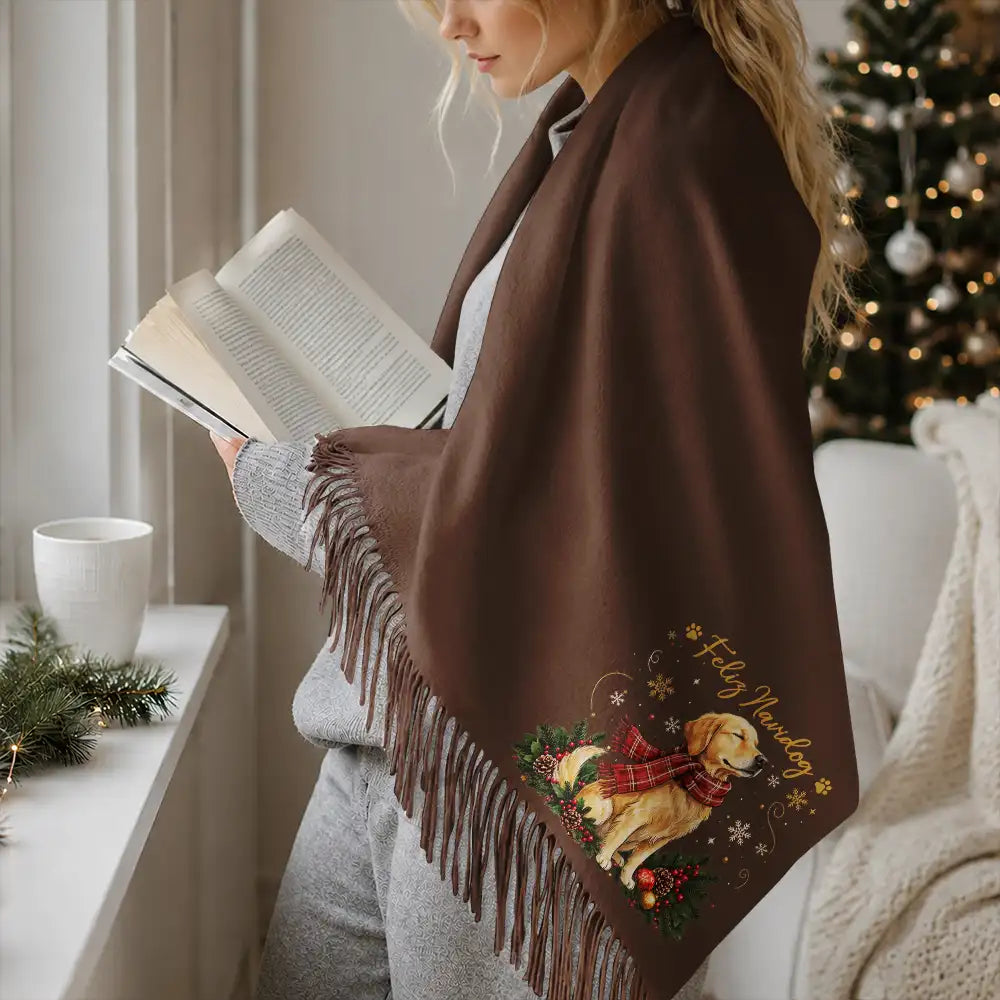 Christmas Gift For Pet Lovers - Personalized Custom Photo Watercolor Pet Portrait Tassel Scarf - Art Design,Christmas,Custom Photo,Pet Lovers,Photo - Pet With Fall Leaves,Playful