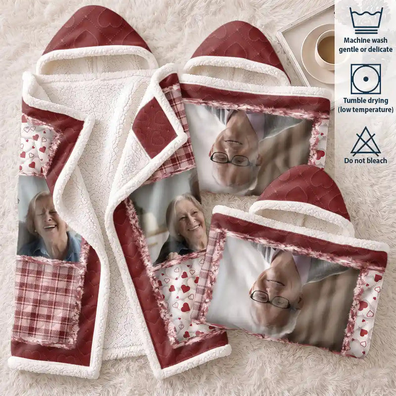 Family, Custom Photo, Memorial, Sad, Gift For Women, Christmas - Custom Photo Memorial When You Really Miss Me Hug This Blanket - Personalized Wearable Hooded Blanket