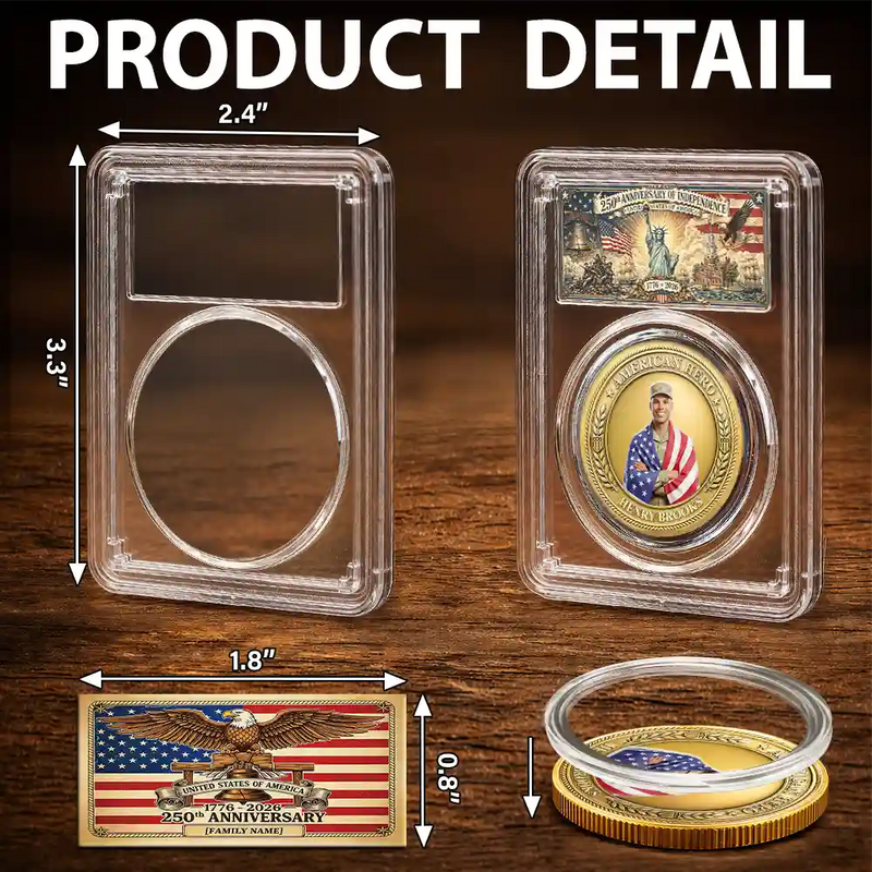 America 250th,Custom Photo,Independence Day,Art Design,Family,Proud,Photo - US Theme Accessories 3D Cartoon - Custom Photo 3D Cartoon With US Accessories American Hero 250 Years Of Freedom - Personalized Commemorative Keepsake Coin