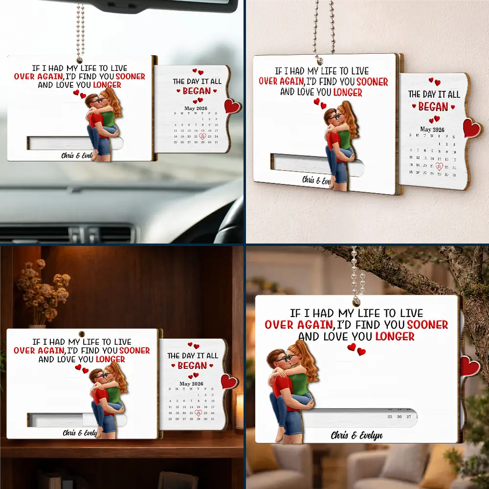 Gift For Couples,Old Couples,Gift For Husband,Gift For Wife,Gift For Boyfriend,Gift For Girlfriend,Love - Calendar I Met You Liked You Love You Forever - Personalized Hanging Wooden Slide Card