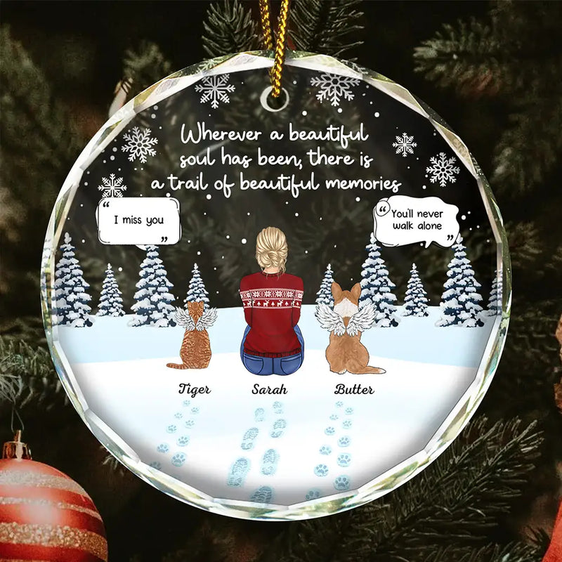 Memorial, Pet Lovers - Memorial Dog Cat Beautiful Soul Beautiful Memories - Personalized Circle Glass Ornament
