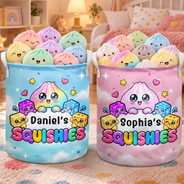 Christmas,Gift For Kids,Icon,Playful - Gift For Kids Squishy Lovers - Personalized Name Squishy Collection Storage Basket