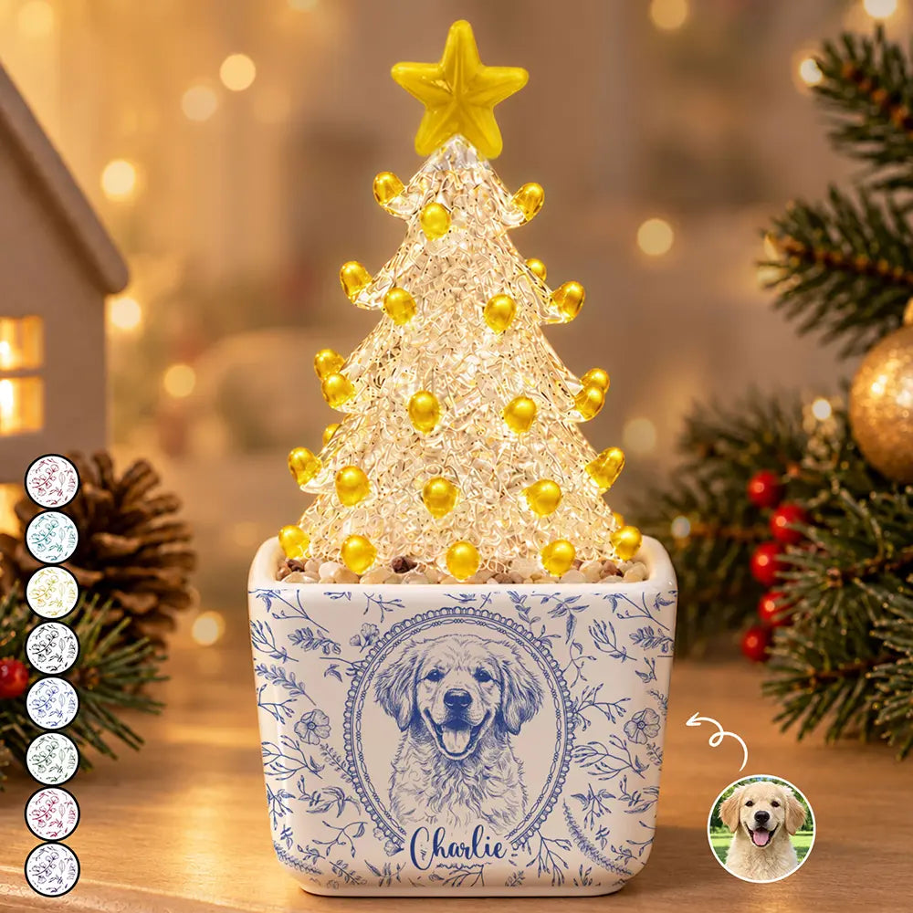 Pet Memorial Gift - Personalized Custom Photo Pencil Sketch Toile Pet Portrait Stained Glass Christmas Tree
