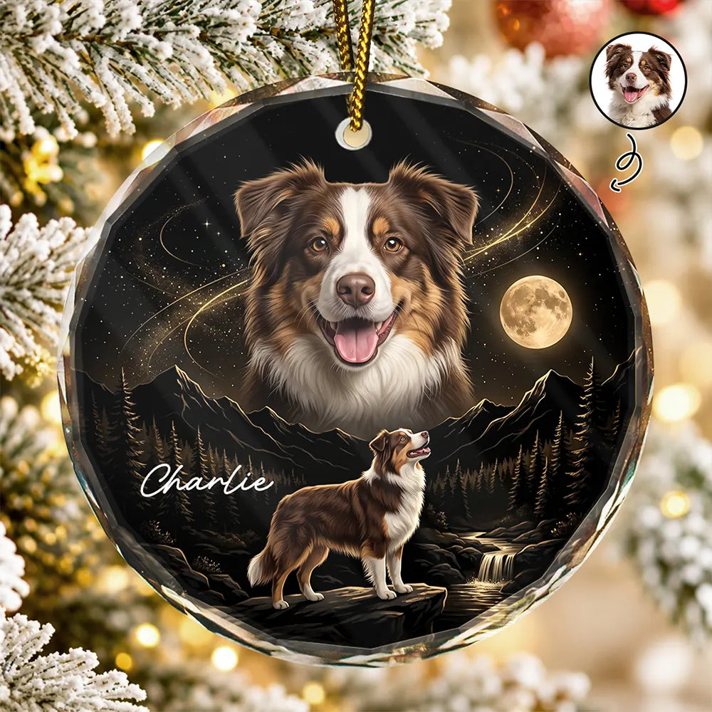 Gift For Dog Lovers - Personalized Custom Photo Moonlight Night Sky Portrait Circle Glass Ornament