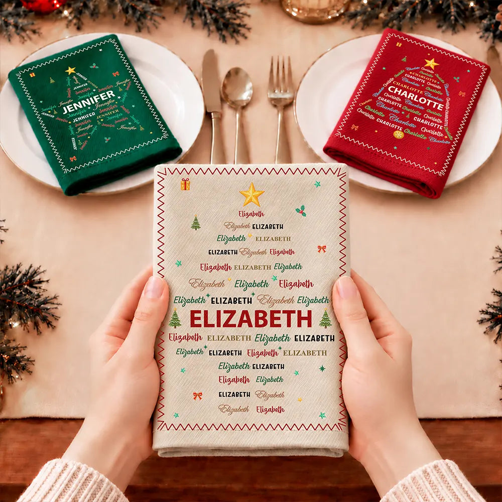 Family Name Tree Bell Star Shape Christmas Table Decor - Personalized Reusable Napkin