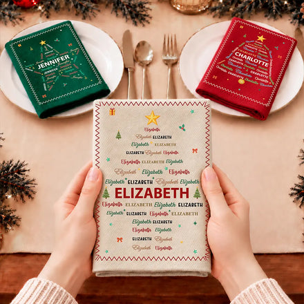 Family Name Tree Bell Star Shape Christmas Table Decor - Personalized Reusable Napkin