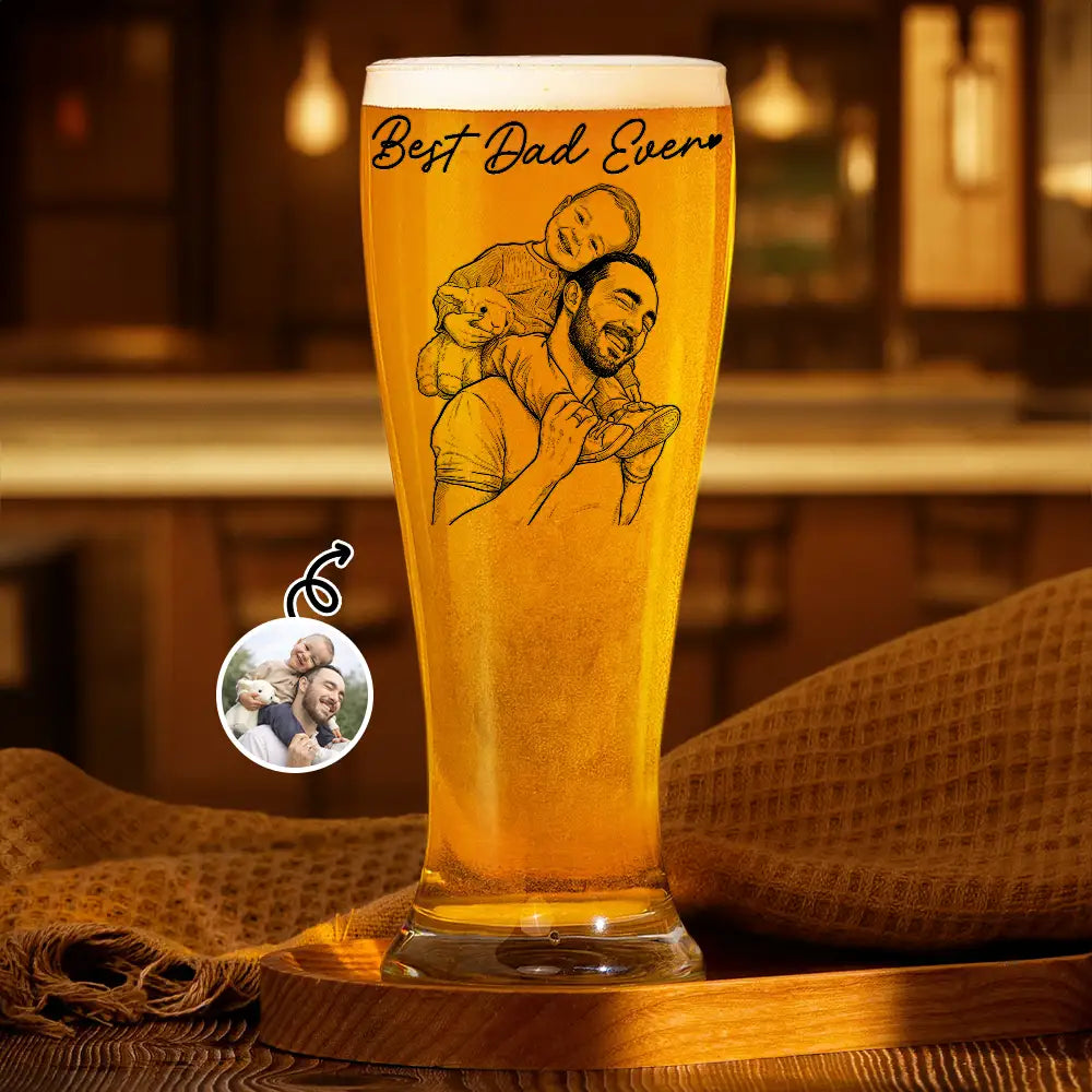 Custom Photo Bold Sketch Best Dad Grandpa Ever Family Portrait - Personalized Pilsner Glass