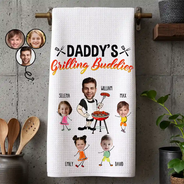 Custom Photo,Grilling,Gift For Father,Dad - Children,Funny - Custom Photo Daddy's Grilling Buddies - Personalized Kitchen Towel