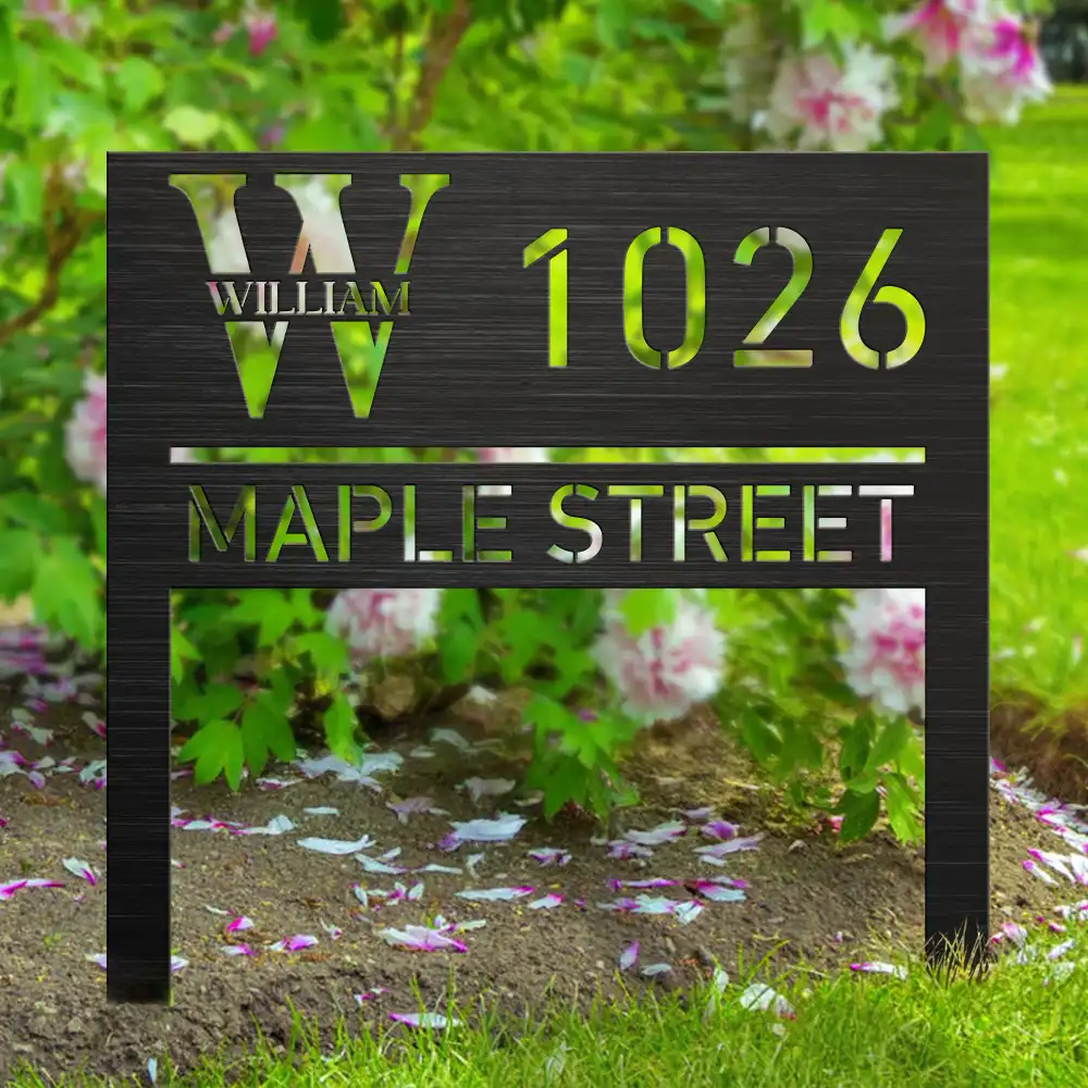 Welcome House Address Number Sign - Personalized Metal Garden Stake