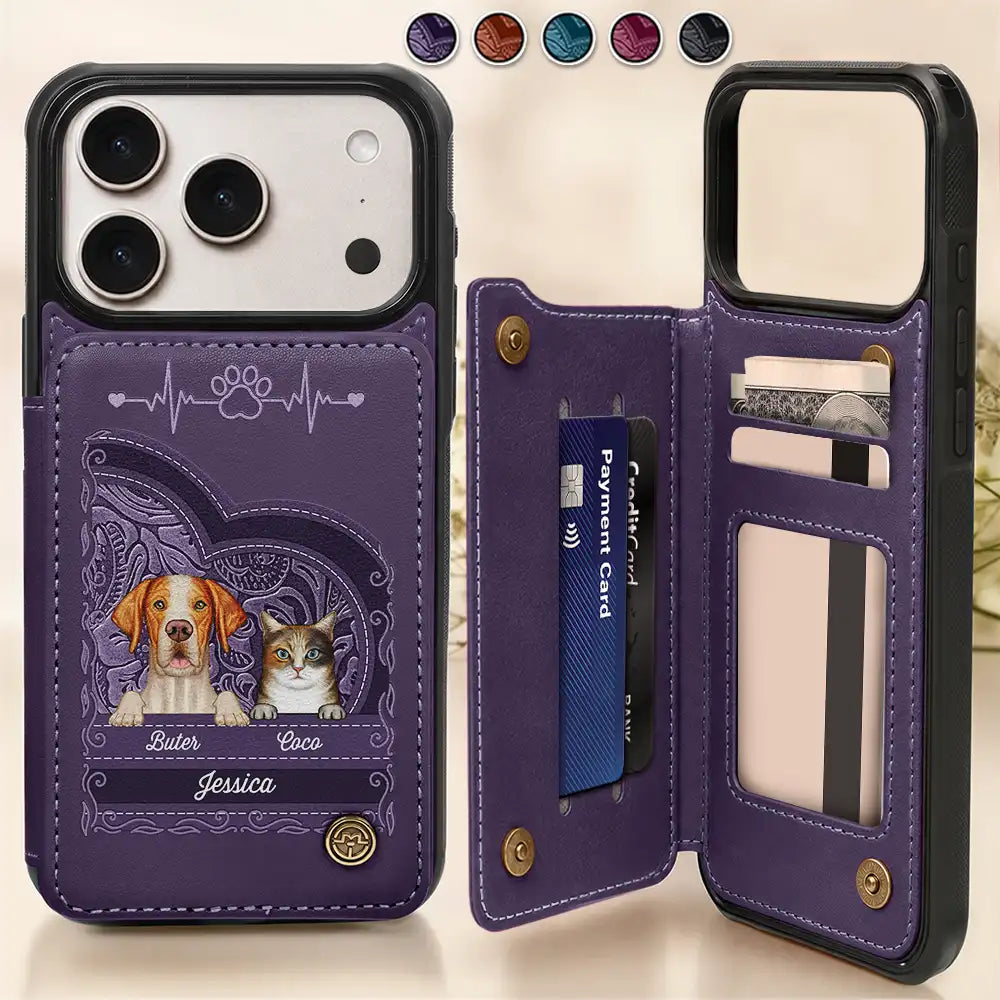 Cute Dogs And Cats Aesthetic Pattern - Personalized Leather Flip Wallet Phone Case