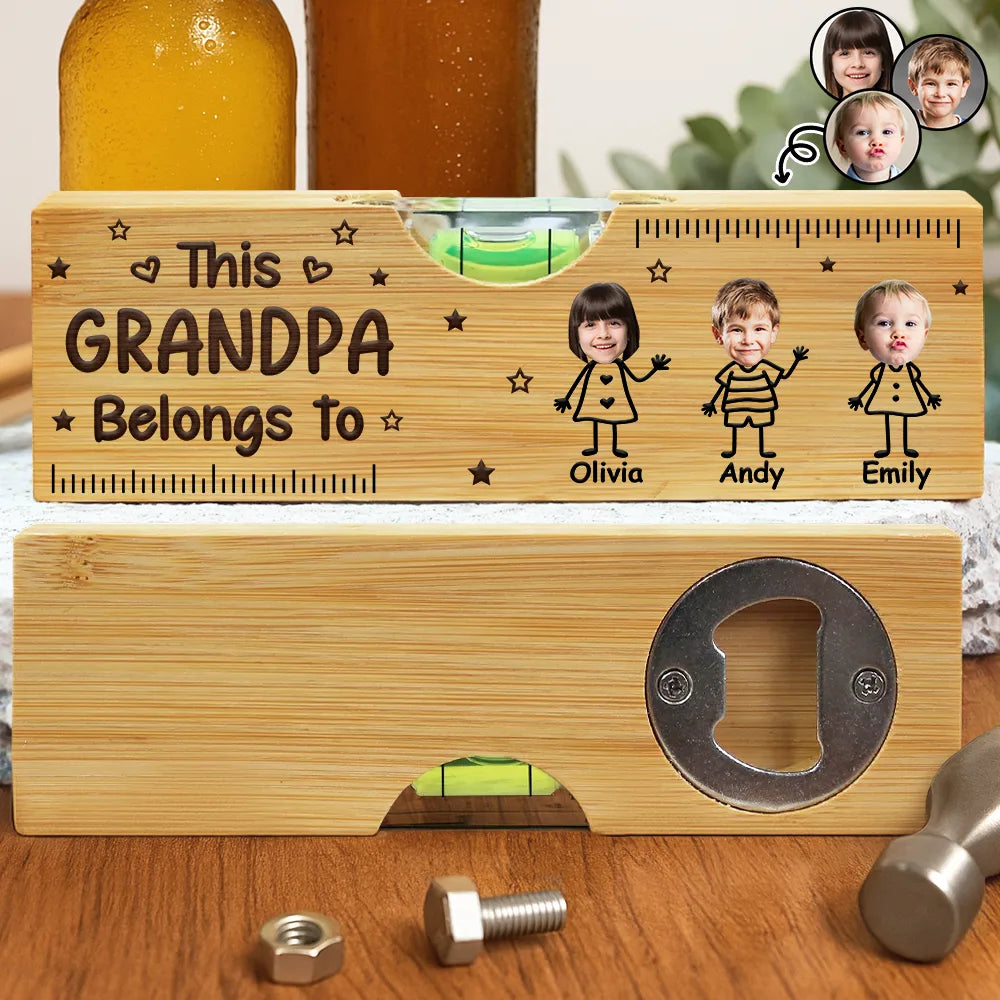Custom Photo This Grandpa Grandma Belongs To Kids Pet - Personalized Bottle Opener Wood Level