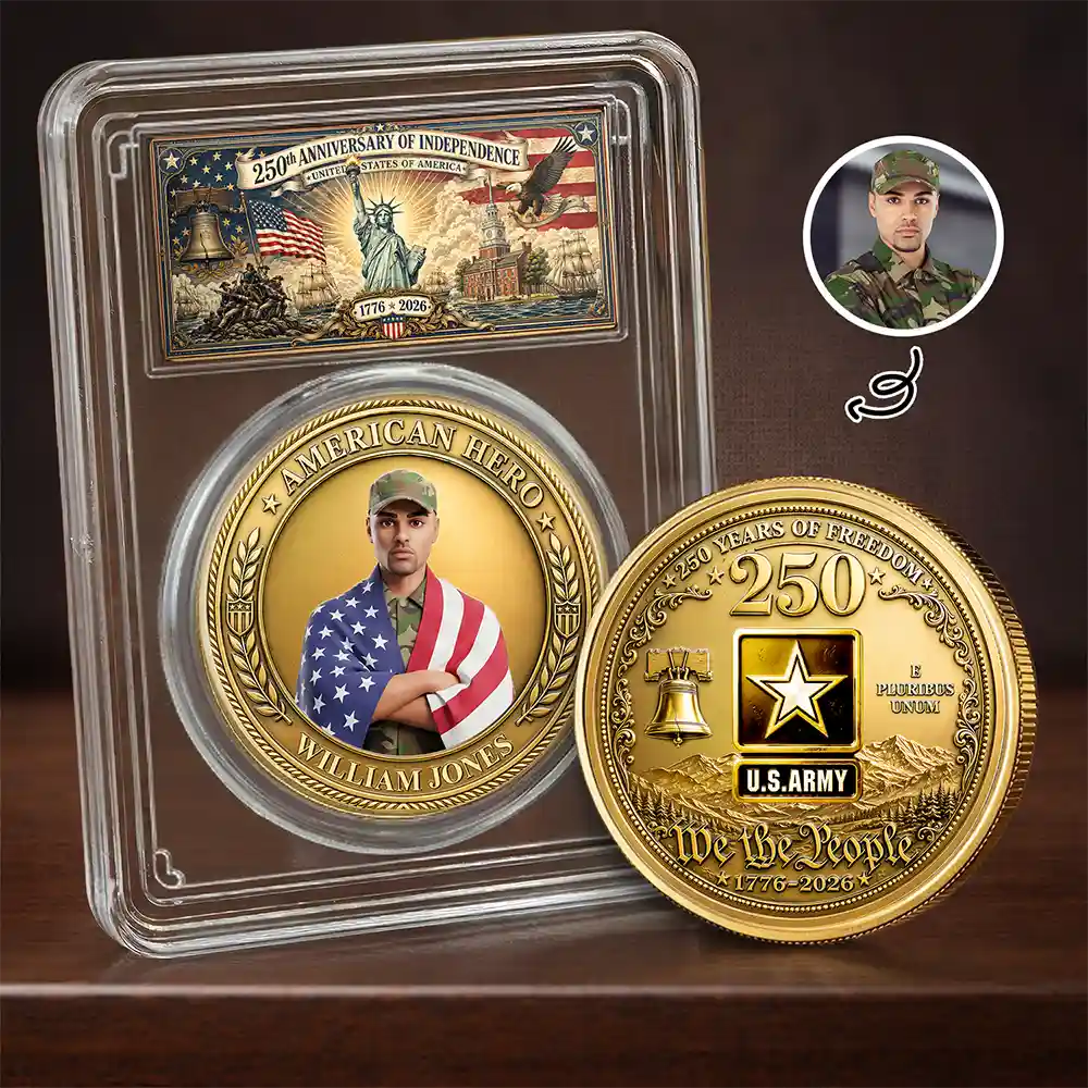 Custom Photo 3D Cartoon With US Accessories American Hero 250 Years Of Freedom - Personalized Commemorative Keepsake Coin