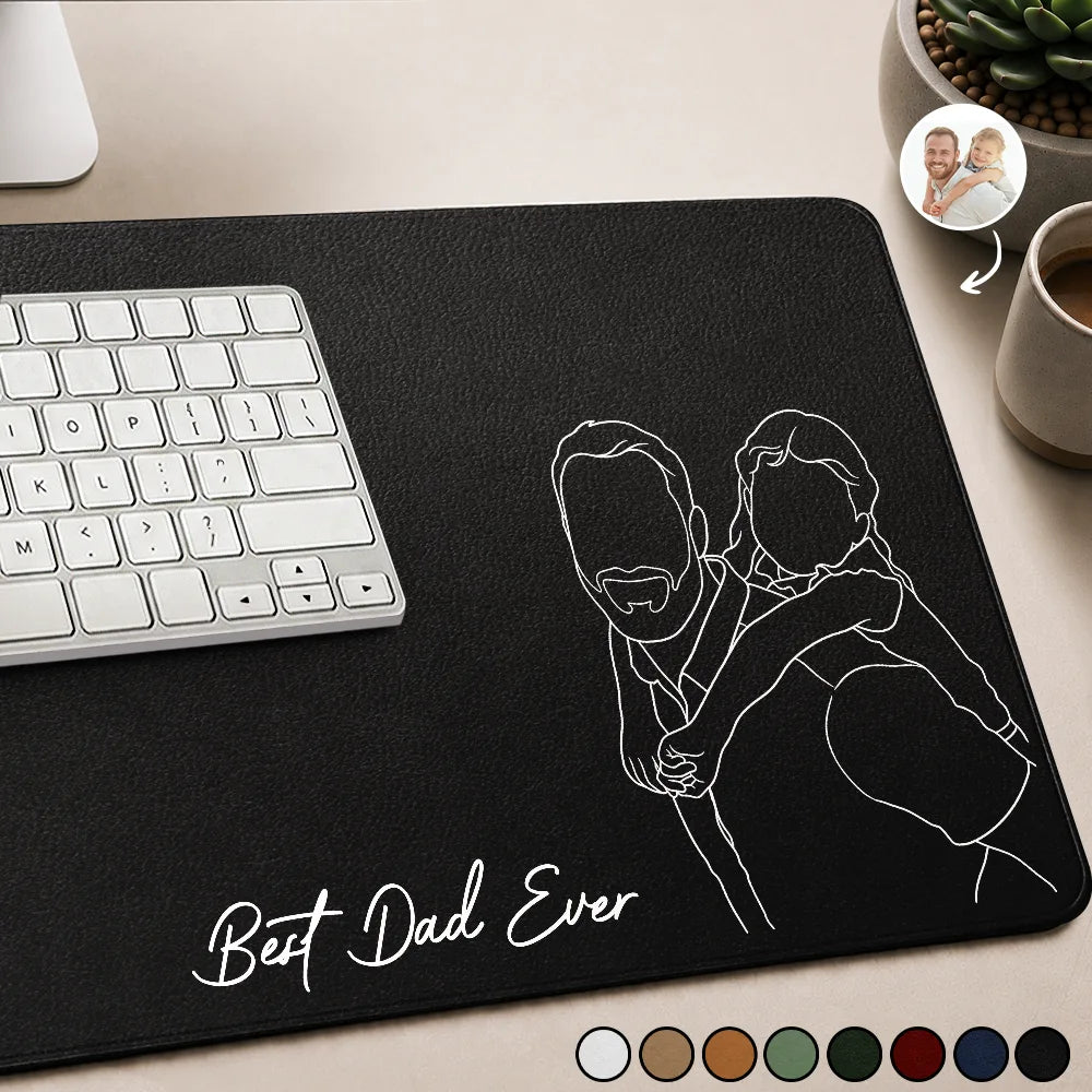 Custom Photo Faceless Portrait Best Dad Papa Ever We Love You - Personalized Leather Desk Mat