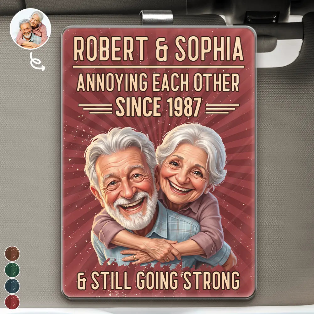 Custom Photo,Art Design,Gift For Couples,Old Couples,Wedding Anniversary,Humorous,Photo - Caricature - Remove BG - Custom Photo Caricature Vintage Annoying Each Other - Personalized Custom Shaped Acrylic Car Visor Clip