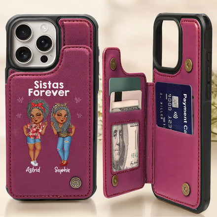 Sistas Forever - Personalized Leather Flip Wallet Phone Case