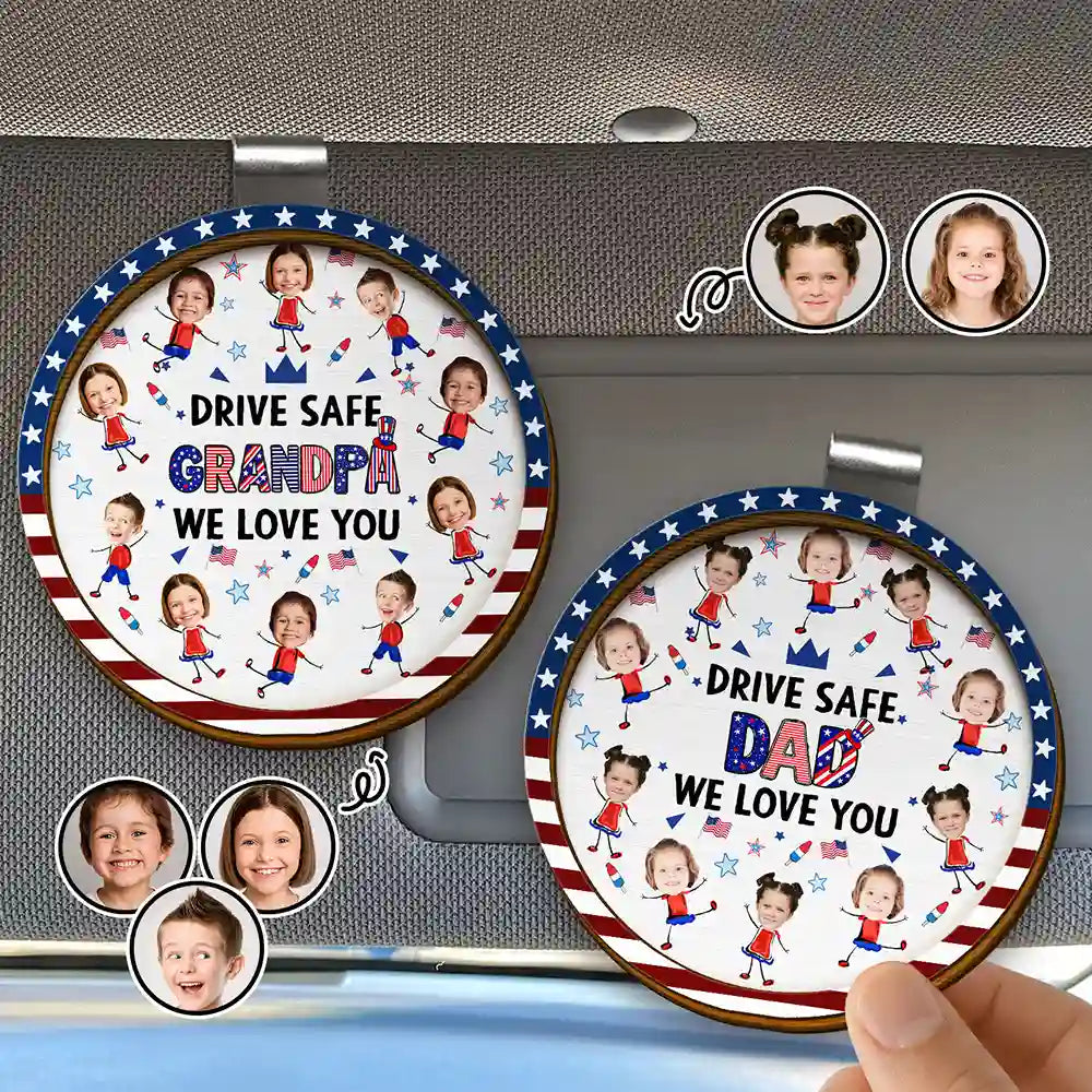 Gift For Mother,Gift For Grandma,Happy,Gift For Father,Gift For Grandpa,Independence Day,Photo,Icon,Humorous - Custom Photo Stars & Stripes Drive Safe Dad Mom Grandpa Grandma - Personalized Custom Shaped Car Visor Clip