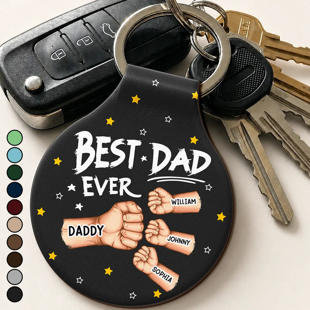 Gift For Father,Gift For Grandpa,Non-Eng,Vector,Confident - Best Dad Ever Hand Punch - Personalized Custom Shaped Leather Keychain