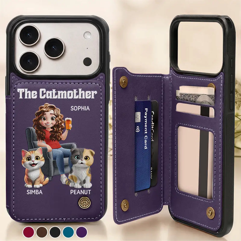 Cat Mom,Cat Lovers,Pet Lovers,Funny - The Cat Mother 3d Effect - Personalized Leather Flip Wallet Phone Case