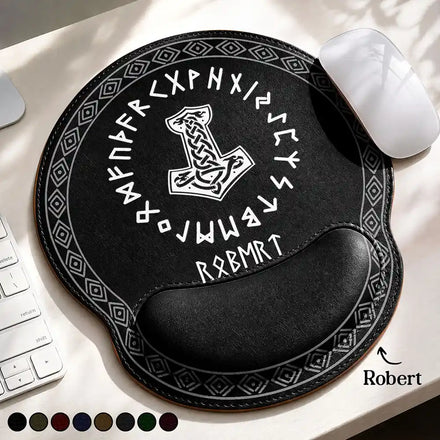 Name In Viking Runes - Personalized Leather Mouse Pad