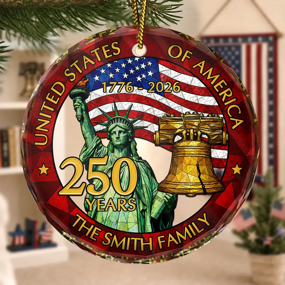 250th Anniversary USA - Personalized Circle Glass Ornament