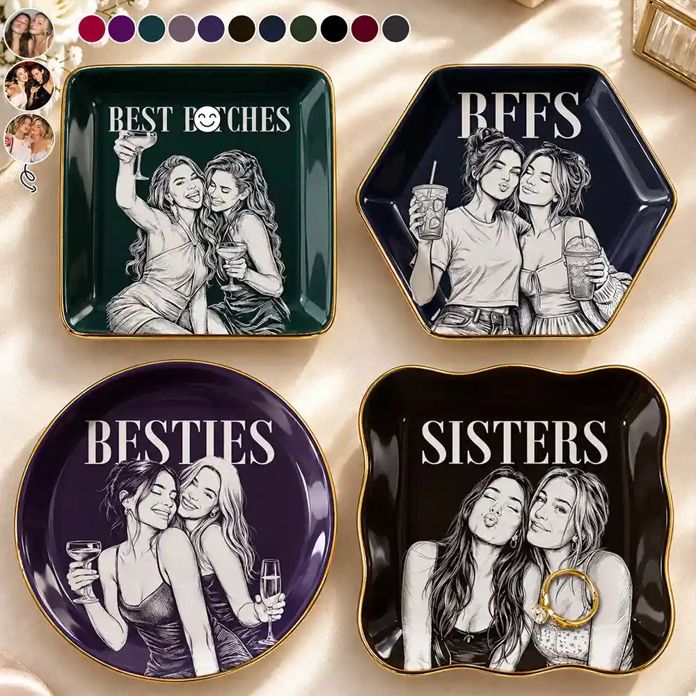 Just Because Gift For Best Friend - Personalized Custom Photo Pencil Sketch Ring Dish