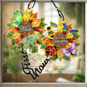 Gift For Grandma,Grandma - Grandkids,Grandma's Hobby,Gardening,Happy - First Mom Now Grandma Sunflower Stained Glass Effect - Personalized Window Hanging Suncatcher Ornament
