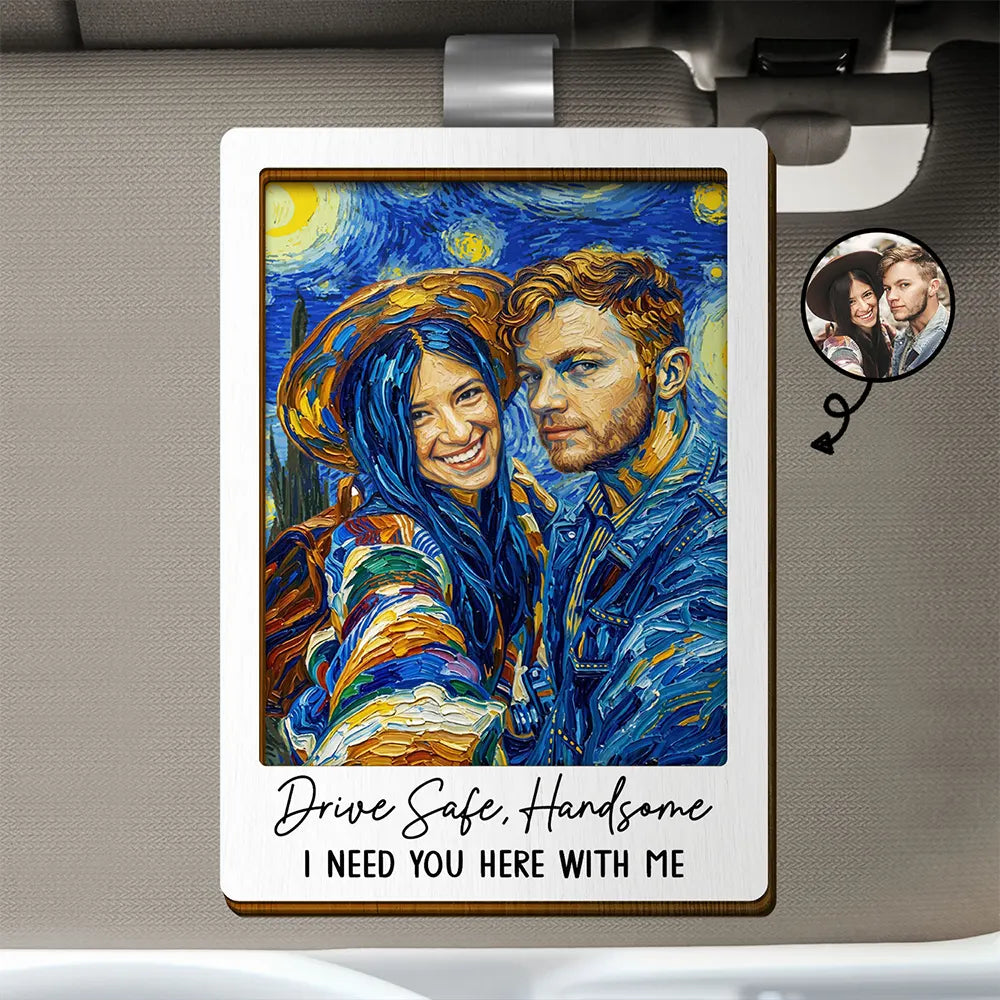 Custom Photo Starry Night Drive Safe Handsome Romantic Couple - Personalized Custom Shaped Car Visor Clip