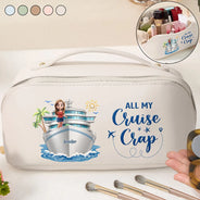 Gift For Yourself,Gift For Women,Summer,Humorous,Vector - All My Cruise Crap - Personalized Leather Makeup Bag