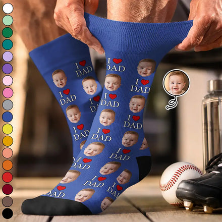 Custom Photo I Love Dad Best Dad Ever - Personalized Crew Socks